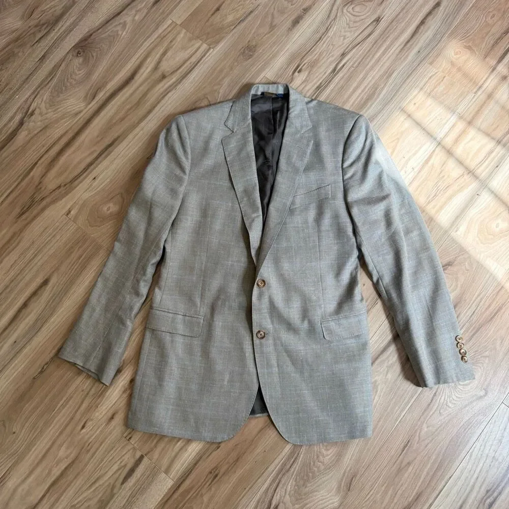 Brooks Brothers Mens Beige Fitzgerald Wool Silk Blend Sport Coat Blazer Size 44L
